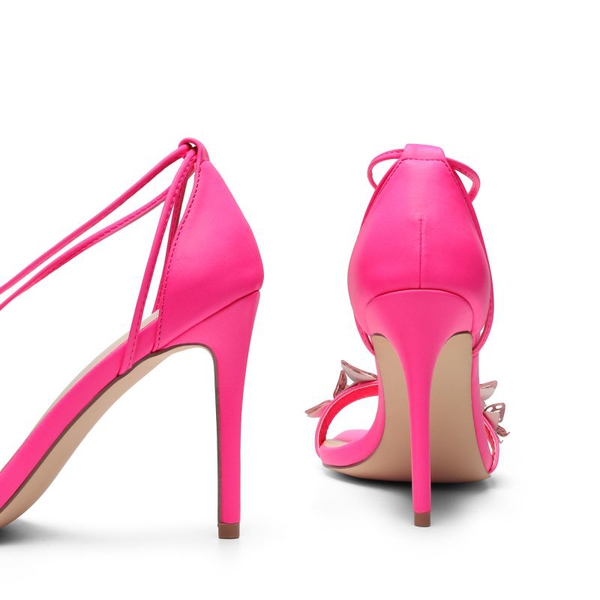 Butterfly Lace Up Stilleto High Heels - HOT PINK-PU - 5
